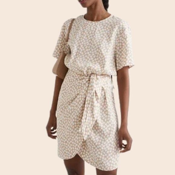 & Other Stories Tan and White Knot Detail Mini Dress Size 0 - Picture 1 of 13